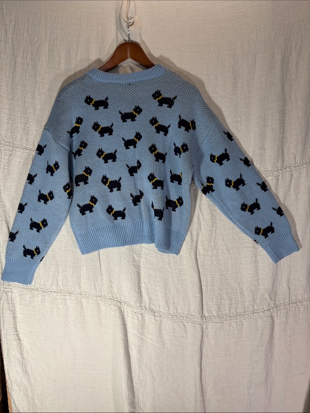 No Boundaries Stranger Things Erica Sinclair Scottie Dog Blue Knit Sweater M/L - Picture 3 of 4
